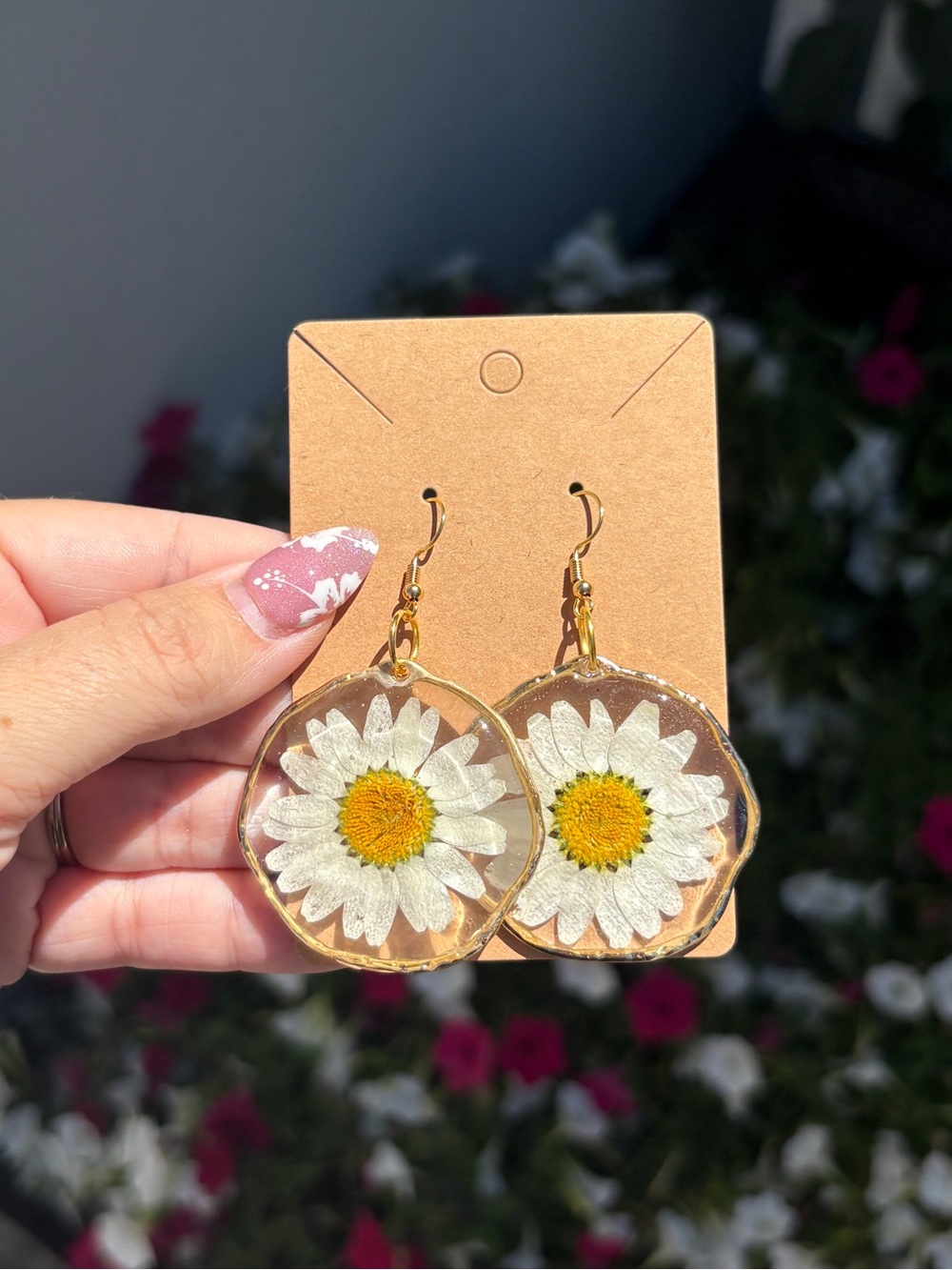 Daisy Drop Earrings — White & Gold color Floral Jewelry